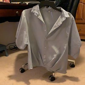 Blue balloon-sleeve top